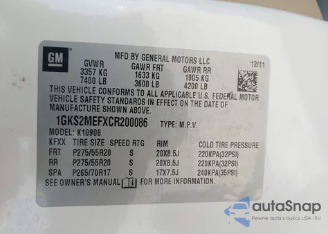 2012 GMC Yukon Xl 1500 Denali z USA, uszkodzony, nr VIN 1GKS2MEFXCR200086